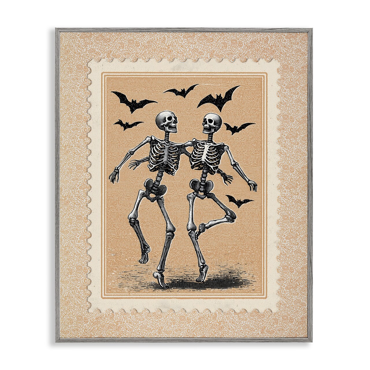 Stupell Industries Vintage Dancing Skeletons Stamp Framed Giclee, design by Arlington Prints